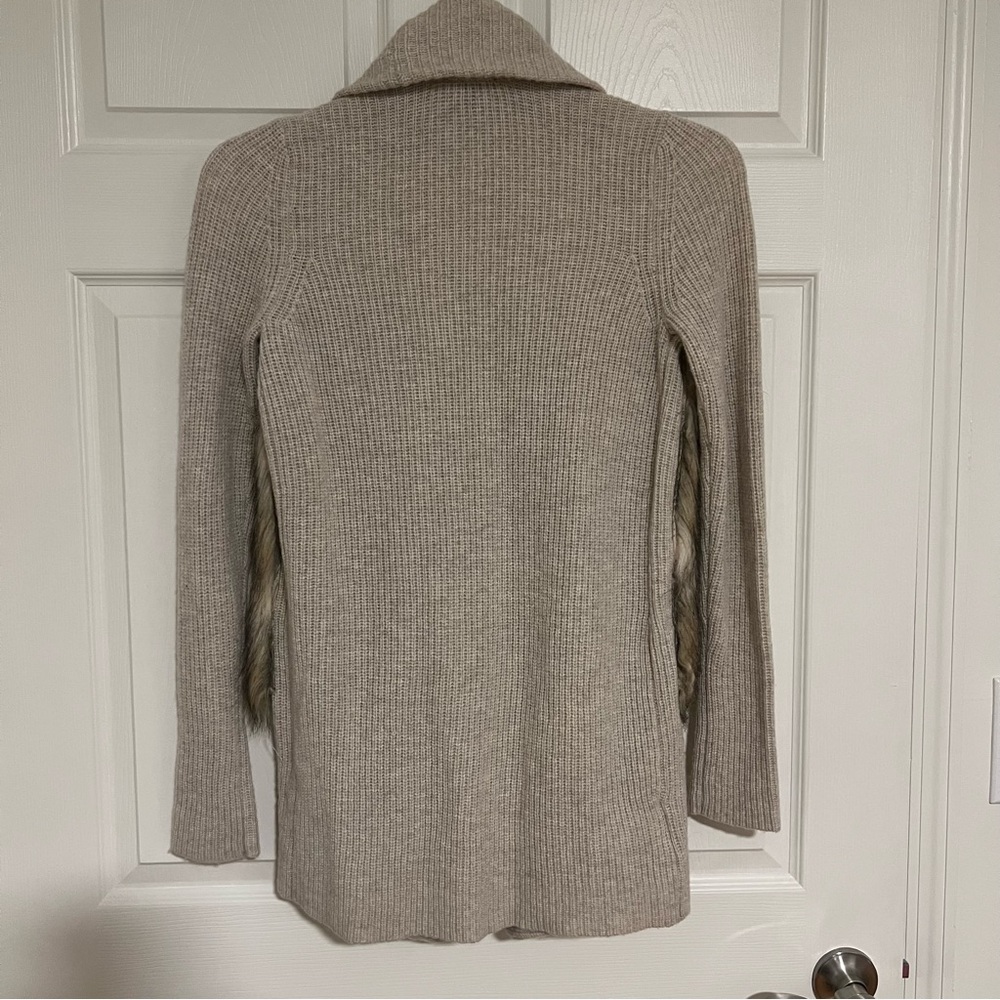Ann Taylor Merino Wool Alpaca Faux Fur Beige Open Front Cardigan Sweater Size XS - Picture 3 of 3